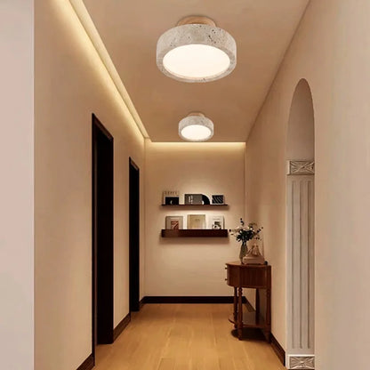 Minimalist Stone & Wood Ceiling Light