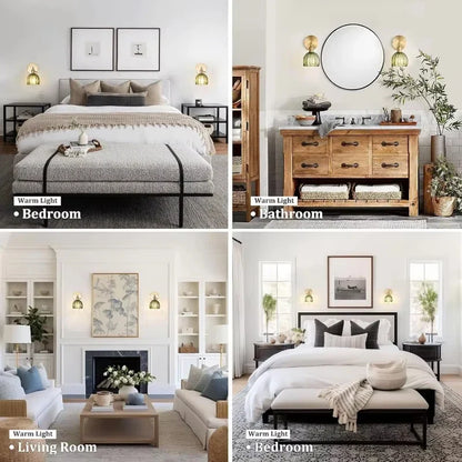 Retro Wall Lamp in Tulip Flower Shape – Vintage Sconce with Glass Shade and Gold Finish