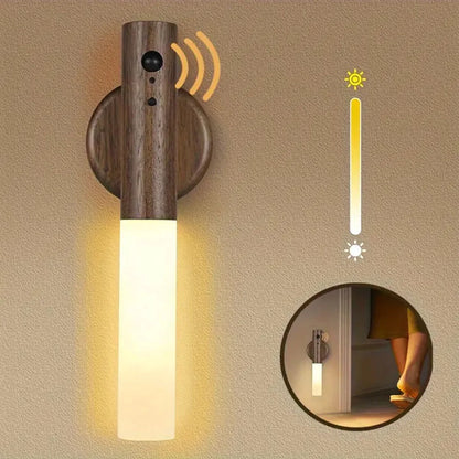 Modern Wooden Wall Light – Magnetic LED Lamp with Motion Sensor