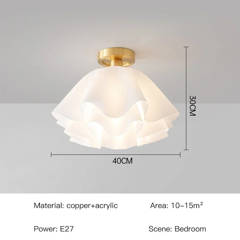 Modern Ceiling Light with Wavy Fabric Shade and Brass Base