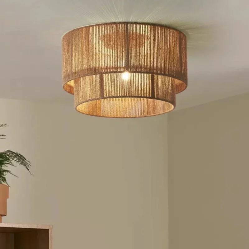Boho Ceiling Light with Natural Rope