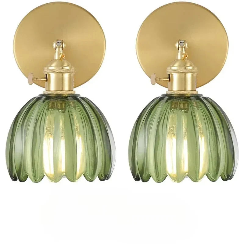 Retro Wall Lamp in Tulip Flower Shape – Vintage Sconce with Glass Shade and Gold Finish