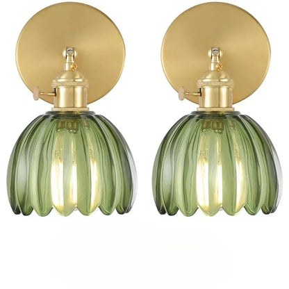 Retro Wall Lamp in Tulip Flower Shape – Vintage Sconce with Glass Shade and Gold Finish