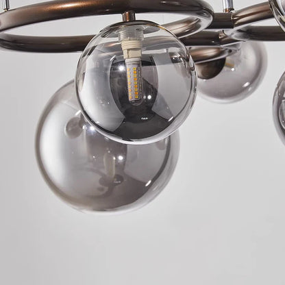 Modern Chandelier with Glass Globes – Designer Pendant Light with Smoked Shades and Circular Frame