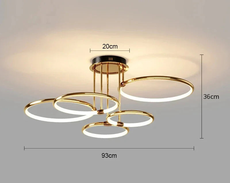 Modern LED Chandelier with Rings – Geometric Ceiling Light