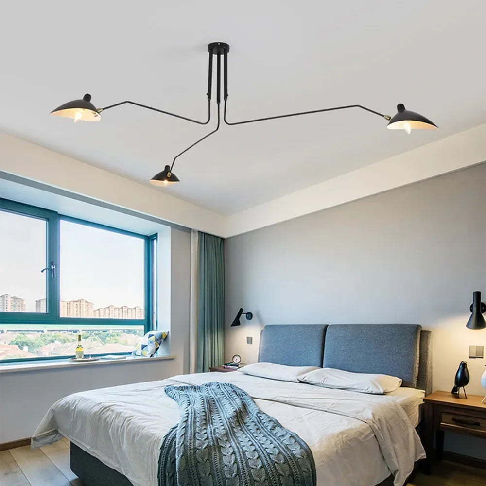 Black Ceiling Light with Rotating Arms – Modern Adjustable Chandelier