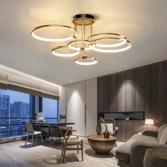 Modern LED Chandelier with Rings – Geometric Ceiling Light