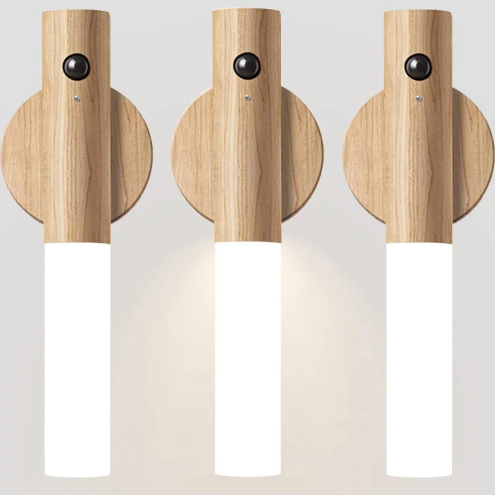 Modern Wooden Wall Light – Magnetic LED Lamp with Motion Sensor