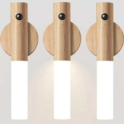 Modern Wooden Wall Light – Magnetic LED Lamp with Motion Sensor