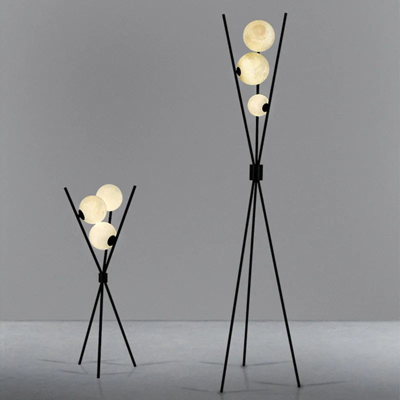 Designer LED Floor & Table Lamp with Moon-Shaped Shades on Tripod Base