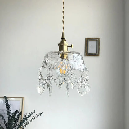 Retro Crystal Glass Pendant Light with Brass Finish