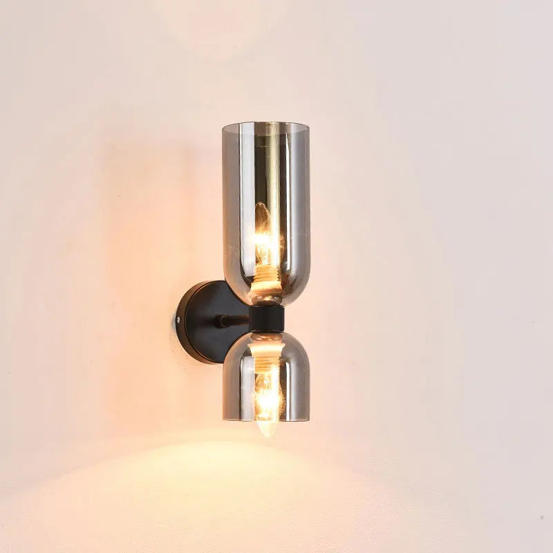 Double Wall Light with Smoked Glass & Gold Finish