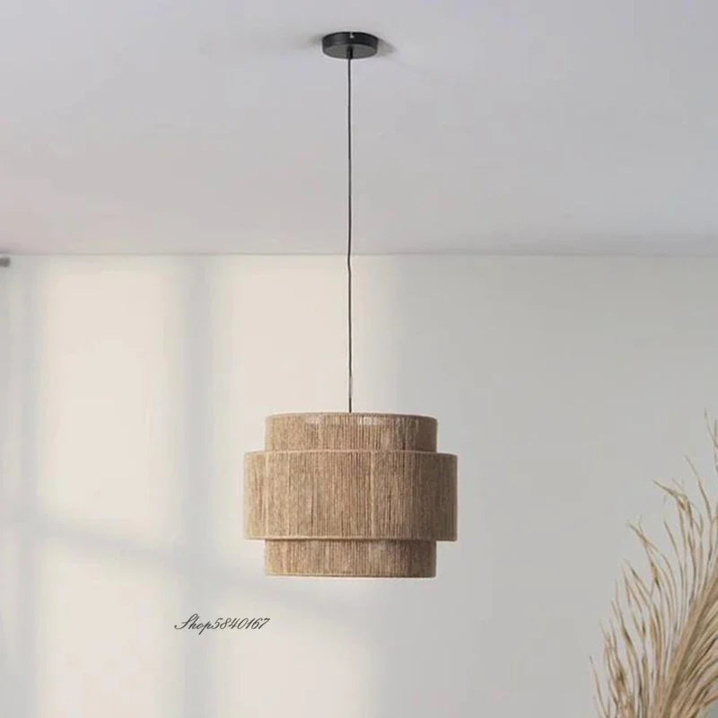 Modern Boho Fabric Ceiling Pendant Light with Double Shade