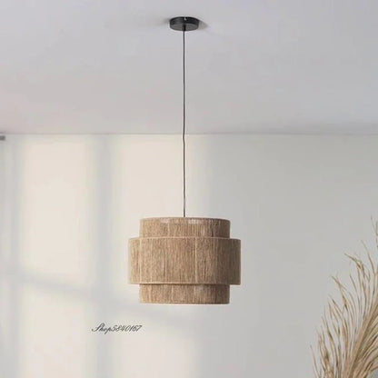 Modern Boho Fabric Ceiling Pendant Light with Double Shade