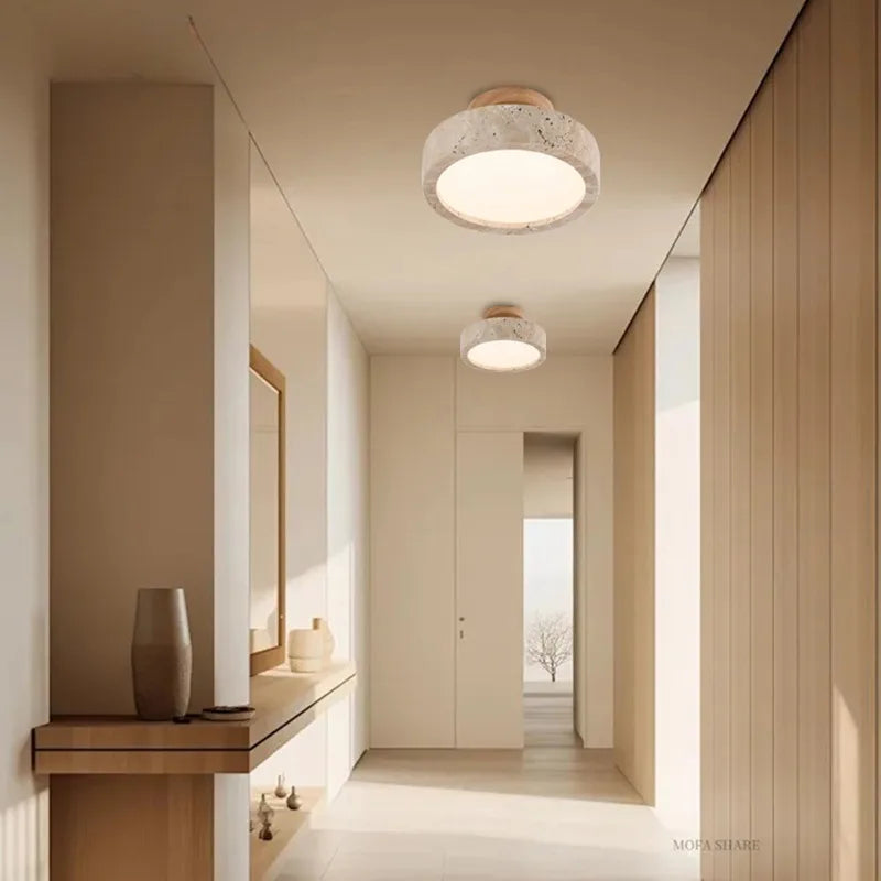 Minimalist Stone & Wood Ceiling Light
