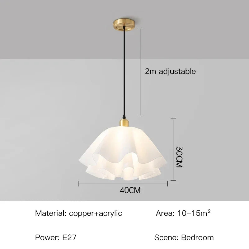 Modern Ceiling Light with Wavy Fabric Shade and Brass Base