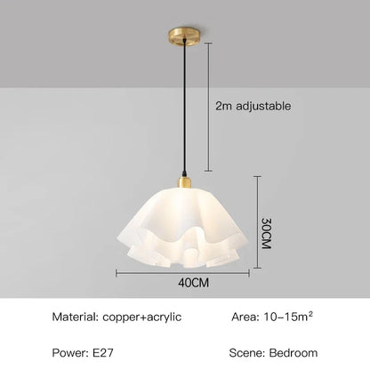 Modern Ceiling Light with Wavy Fabric Shade and Brass Base