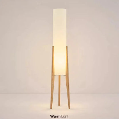 Modern Floor Lamp with Wooden Legs and Cylindrical Shade