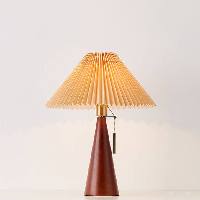 Pleated Shade Table Lamp with Wooden Base – Scandinavian Style