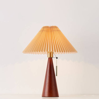 Pleated Shade Table Lamp with Wooden Base – Scandinavian Style