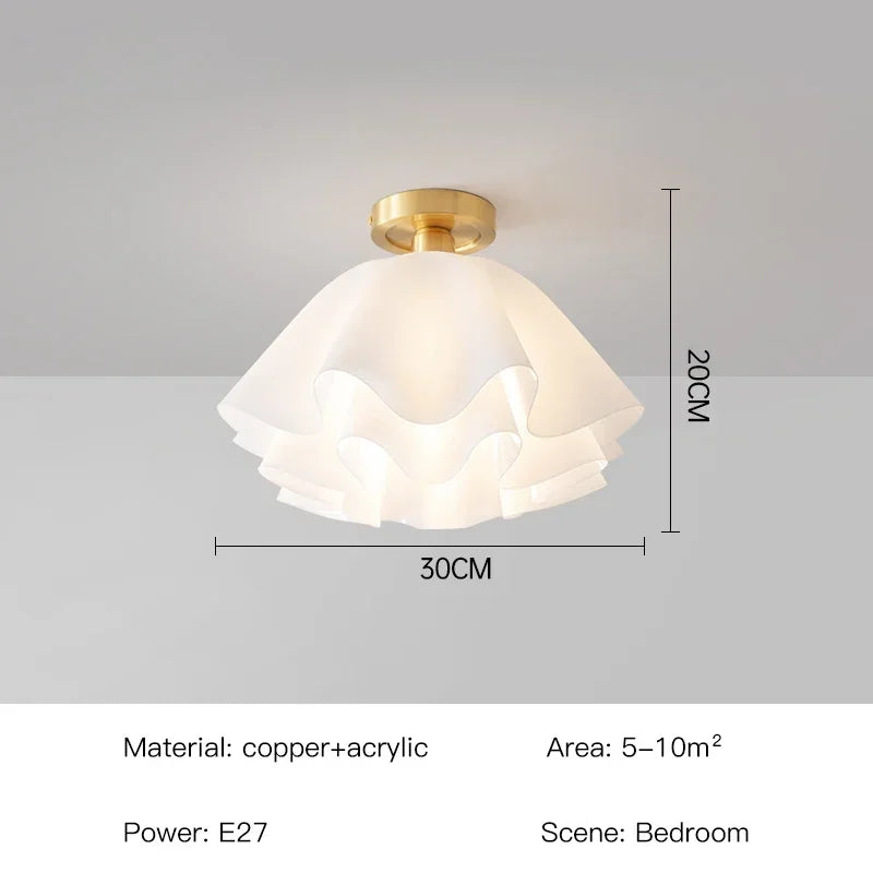 Modern Ceiling Light with Wavy Fabric Shade and Brass Base