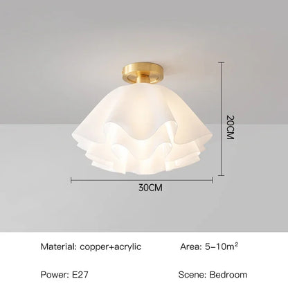 Modern Ceiling Light with Wavy Fabric Shade and Brass Base