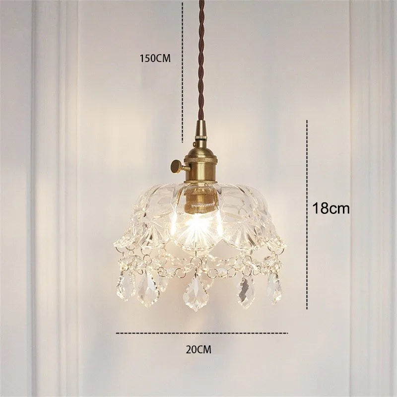 Retro Crystal Glass Pendant Light with Brass Finish
