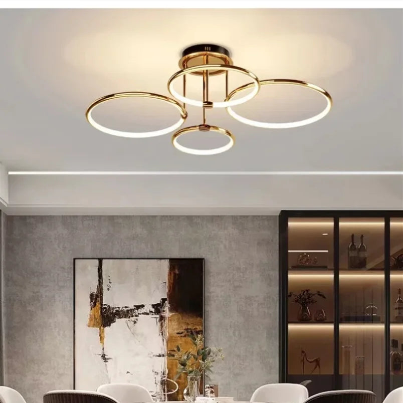 Modern LED Chandelier with Rings – Geometric Ceiling Light