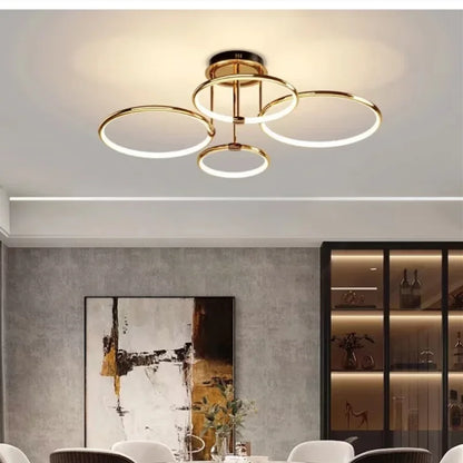 Modern LED Chandelier with Rings – Geometric Ceiling Light