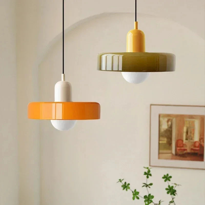Bauhaus Pendant Light with Coloured Glass Shade