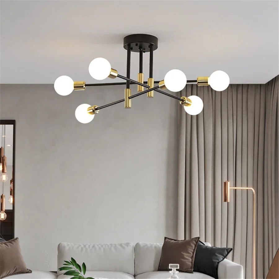 Industrial Ceiling Light with 6 Round Lamp Holders
