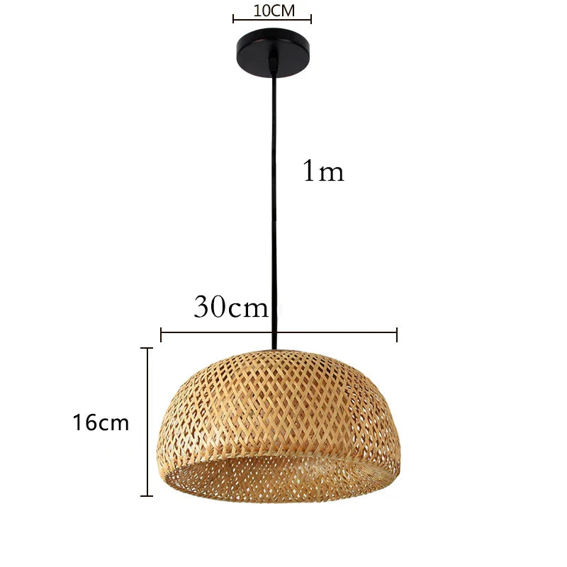 Boho Rattan Pendant Light – Handwoven Bamboo Ceiling Lamp