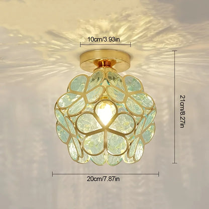 Vintage Crystal Ceiling Light – Semi-Flush Chandelier with Coloured Glass Shade