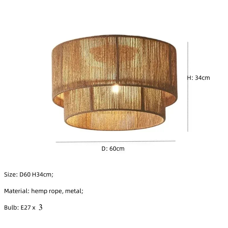 Boho Ceiling Light with Natural Rope