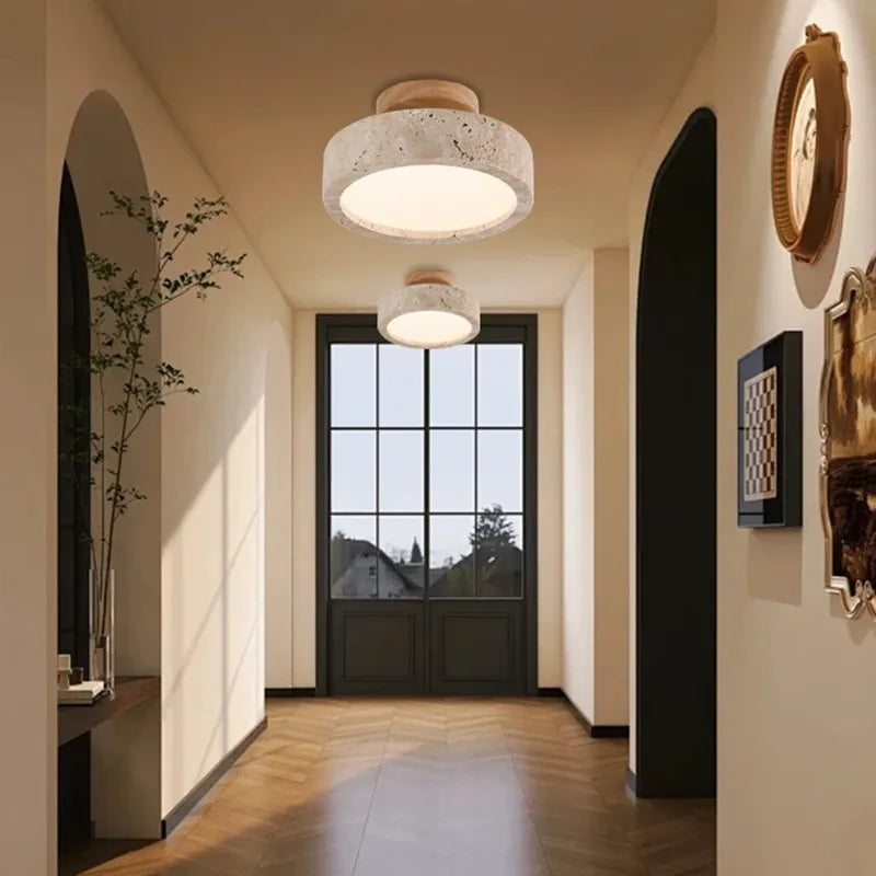 Minimalist Stone & Wood Ceiling Light