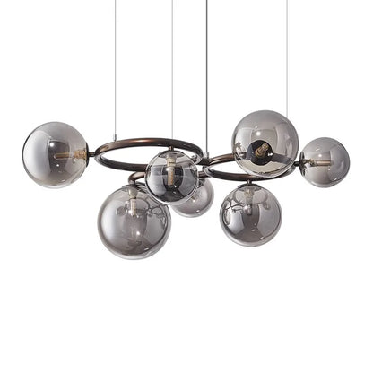 Modern Chandelier with Glass Globes – Designer Pendant Light with Smoked Shades and Circular Frame