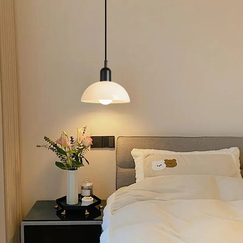 Colourful Retro Pendant Light with Semi-Dome Glass Shade