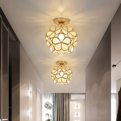 Vintage Crystal Ceiling Light – Semi-Flush Chandelier with Coloured Glass Shade