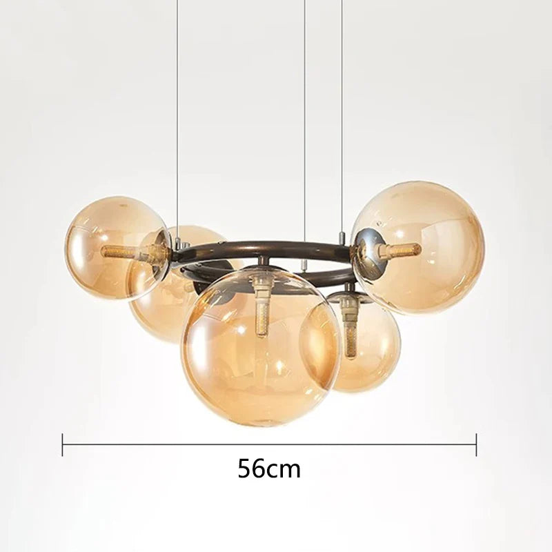 Modern Chandelier with Glass Globes – Designer Pendant Light with Smoked Shades and Circular Frame