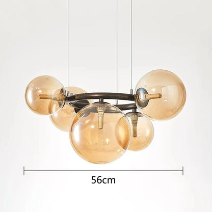 Modern Chandelier with Glass Globes – Designer Pendant Light with Smoked Shades and Circular Frame