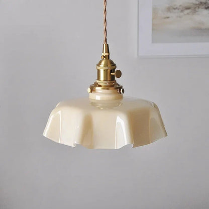 Retro Pendant Lights with Coloured Glass Shades and Brass Finish