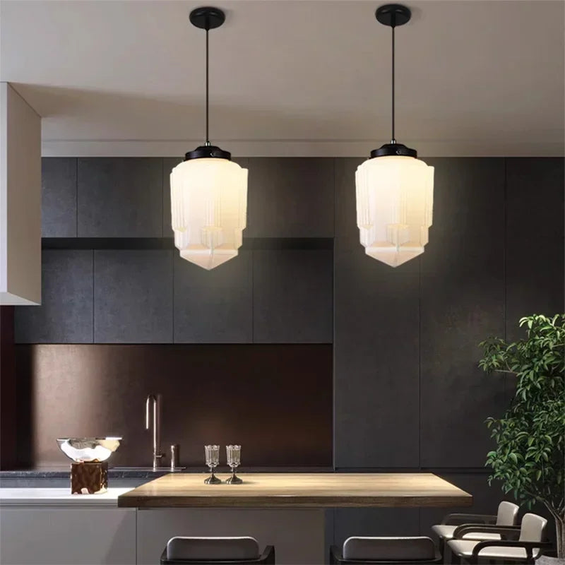 Geometric Pendant Lamp with Opal White Glass – Vintage Style
