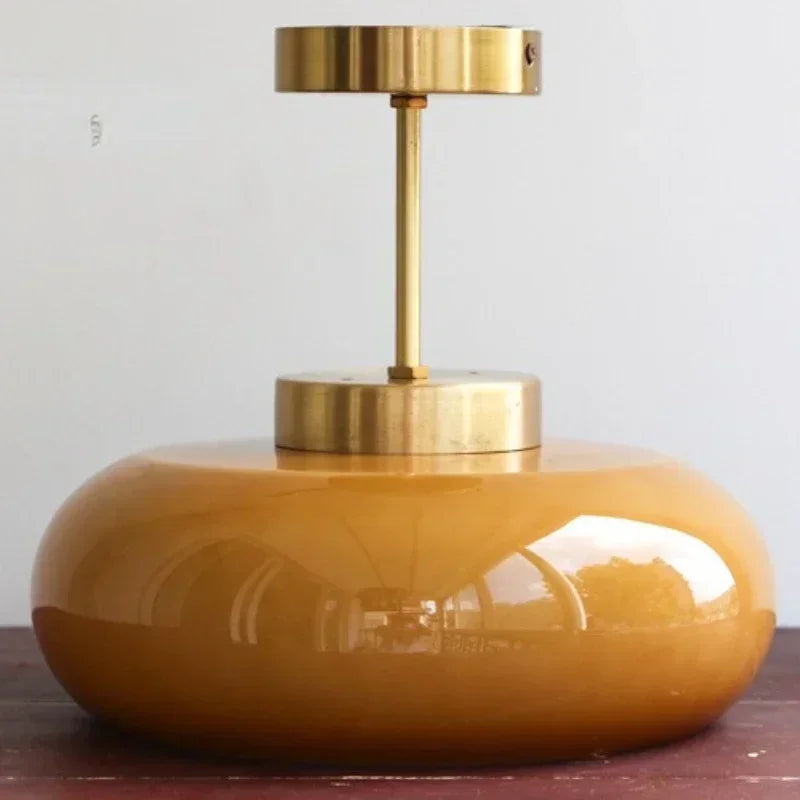 Vintage Semi-Flush Ceiling Light with Orange Dome Shade