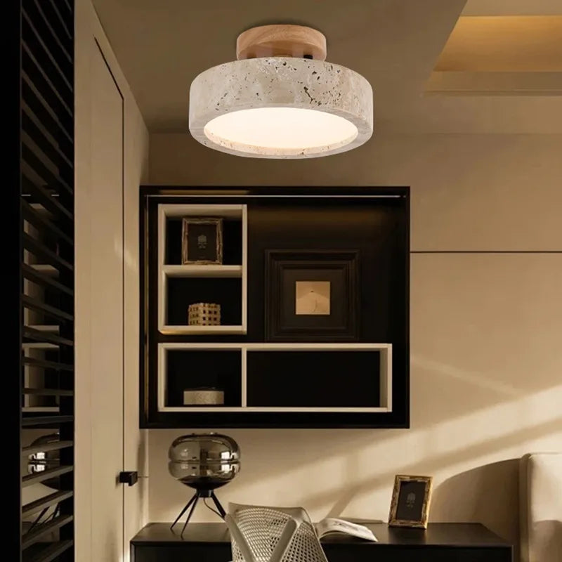 Minimalist Stone & Wood Ceiling Light