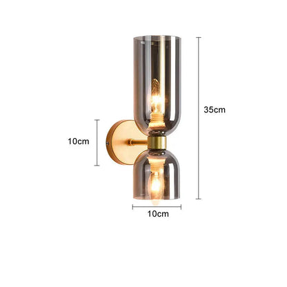 Double Wall Light with Smoked Glass & Gold Finish