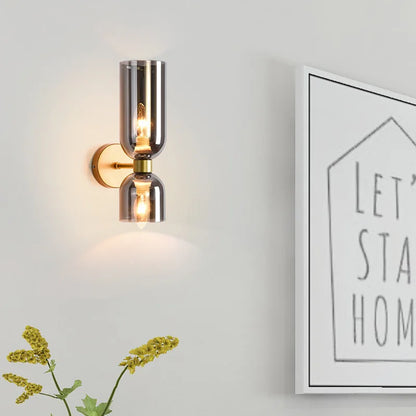 Double Wall Light with Smoked Glass & Gold Finish