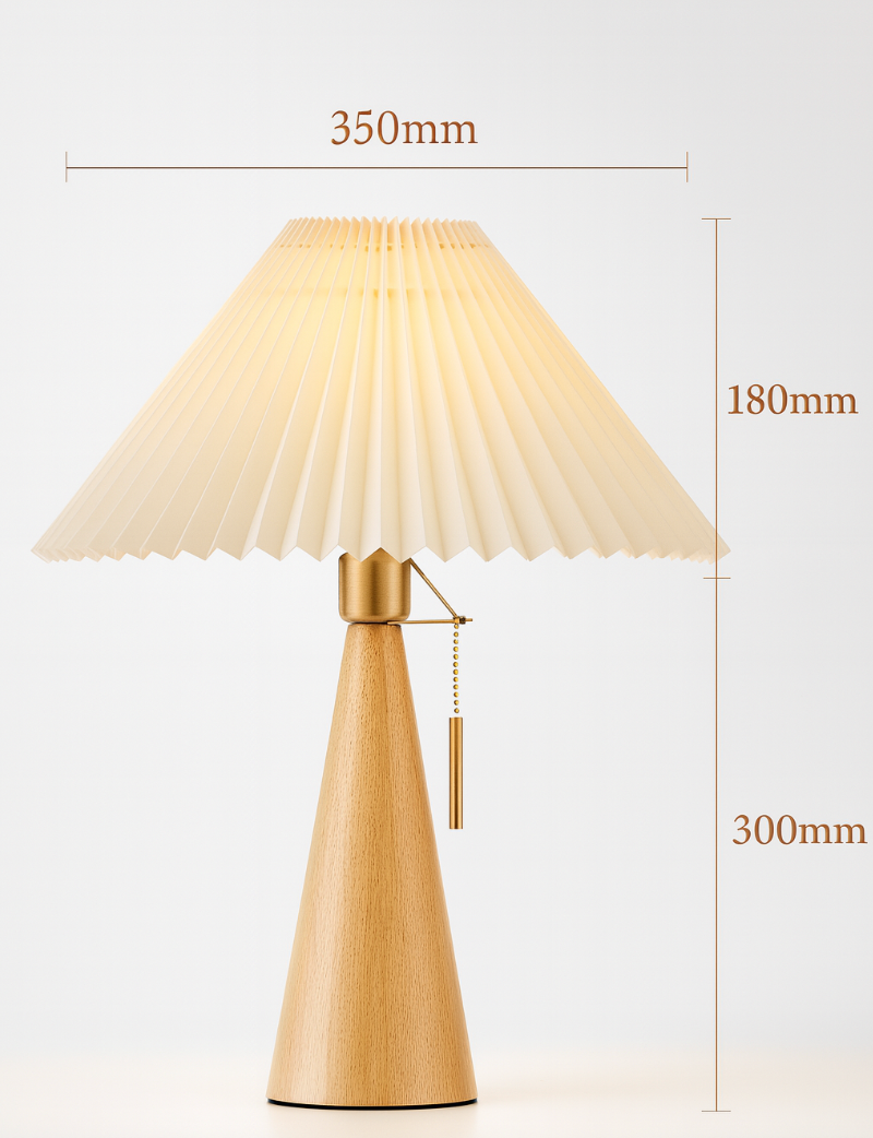 Pleated Shade Table Lamp with Wooden Base – Scandinavian Style