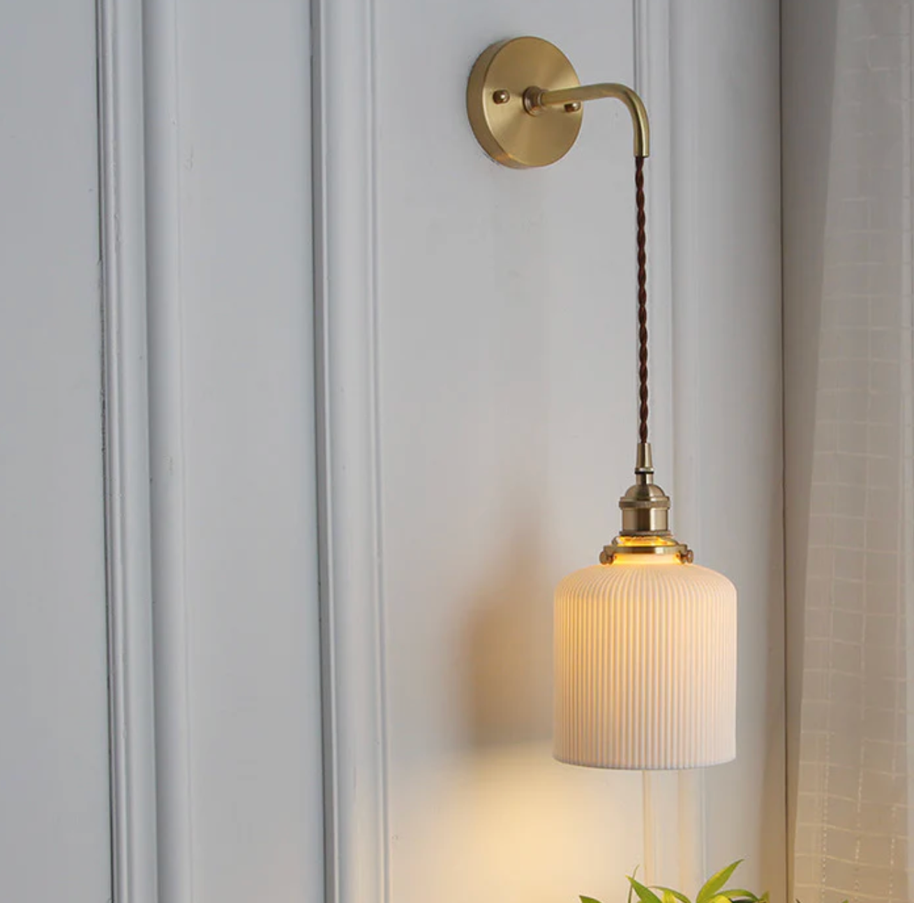 Retro Wall Light with Milky Glass Shade and Brass Finish