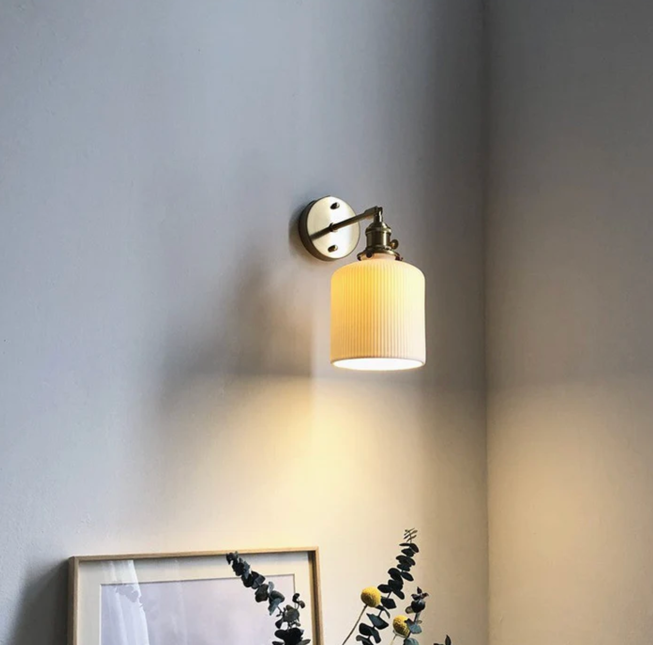Retro Wall Light with Milky Glass Shade and Brass Finish