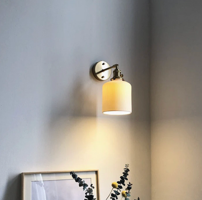 Retro Wall Light with Milky Glass Shade and Brass Finish